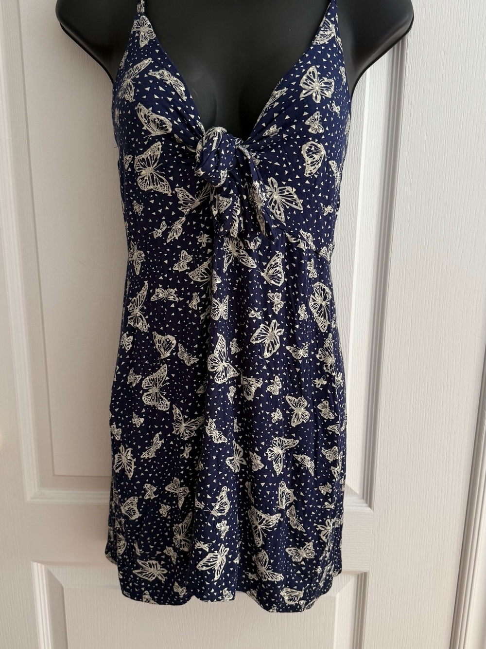 PrettyLittleThing Navy and White Butterfly Tie-Front Mini Dress